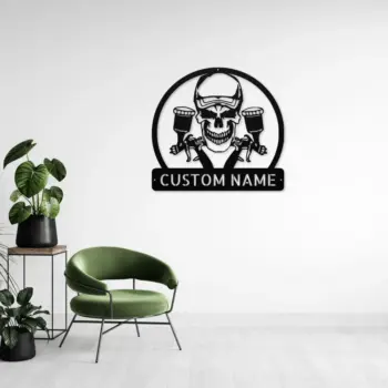 Custom Air Brush Skull Painter Metal Sign