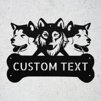 Custom Akita And Wolf Metal Sign