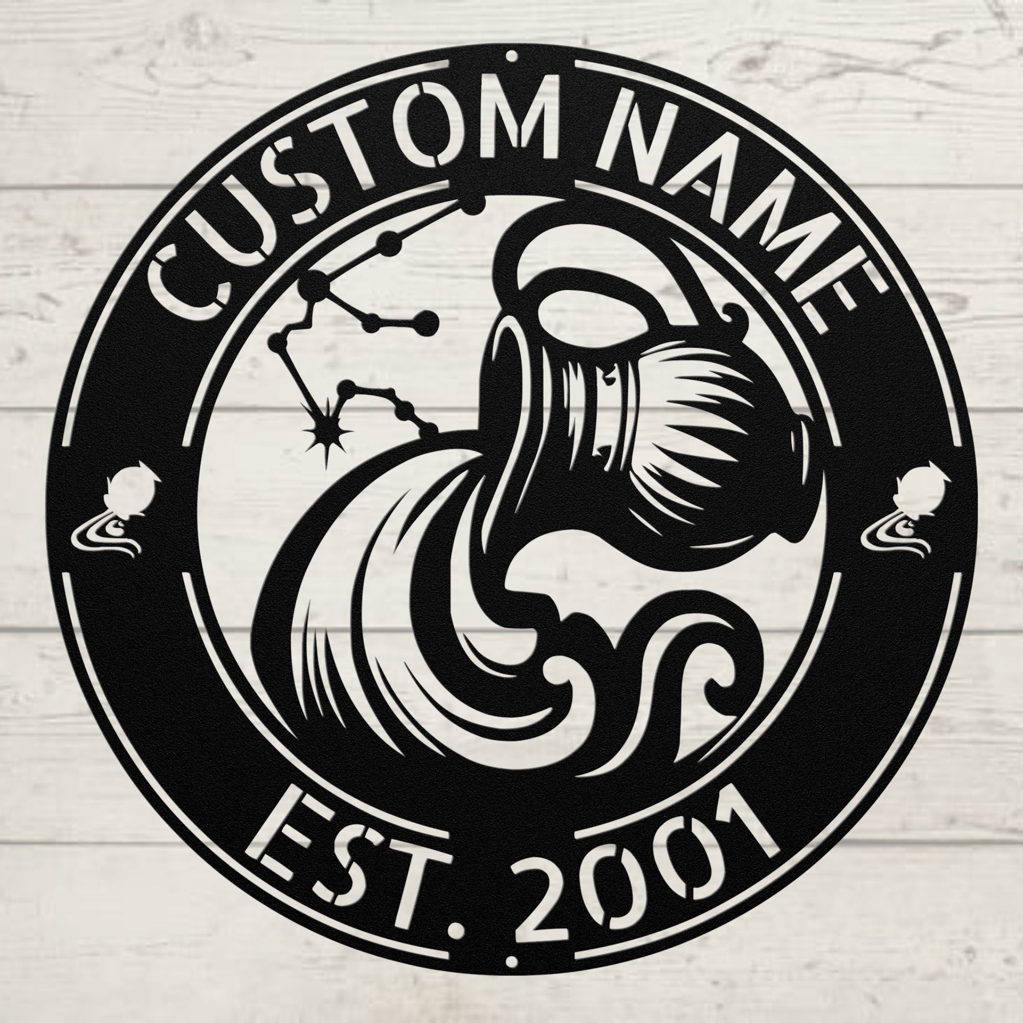 Custom Aquarius Zodiac Metal Sign Custom Aquarius Zodiac Metal Sign