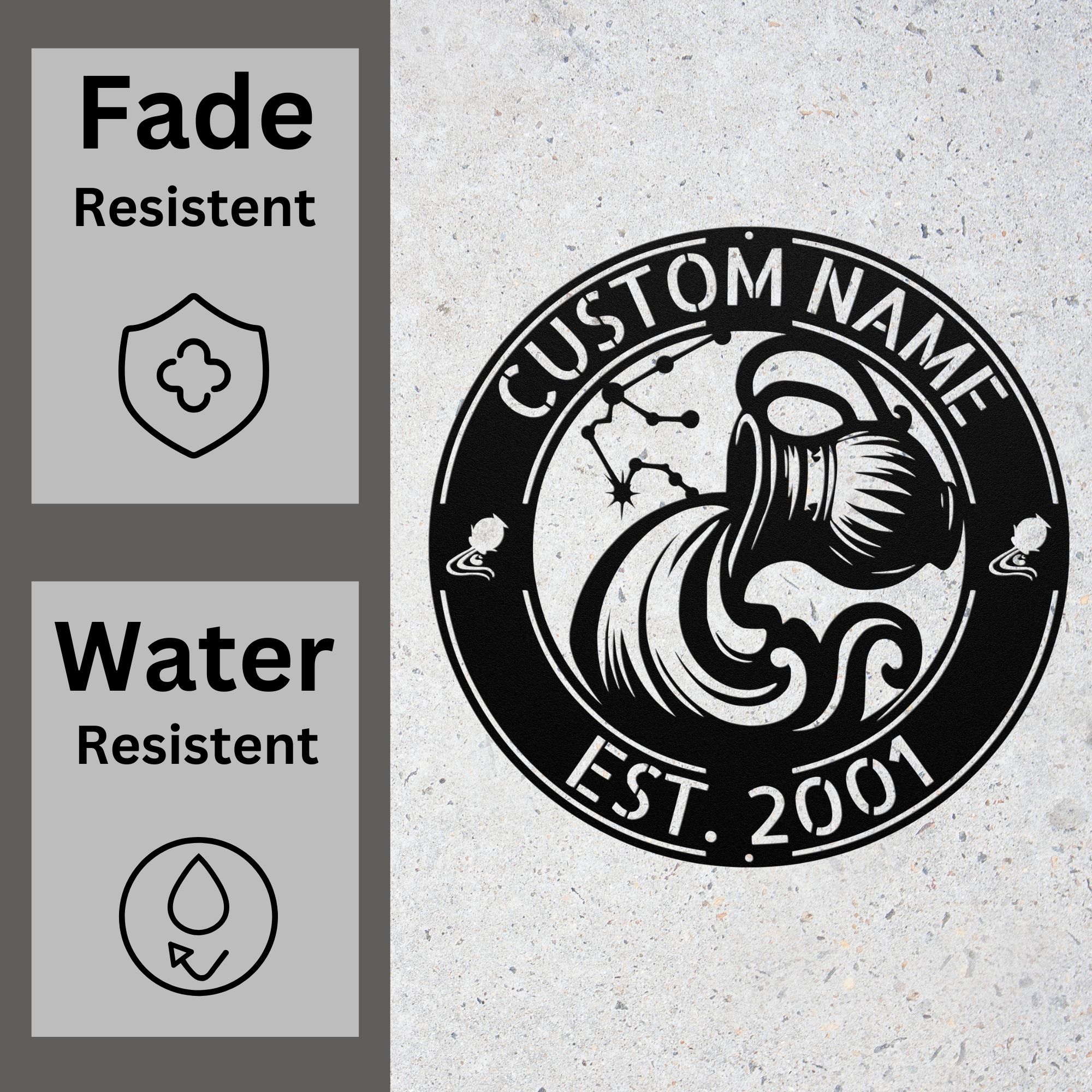 Custom Aquarius Zodiac Metal Sign Custom Aquarius Zodiac Metal Sign