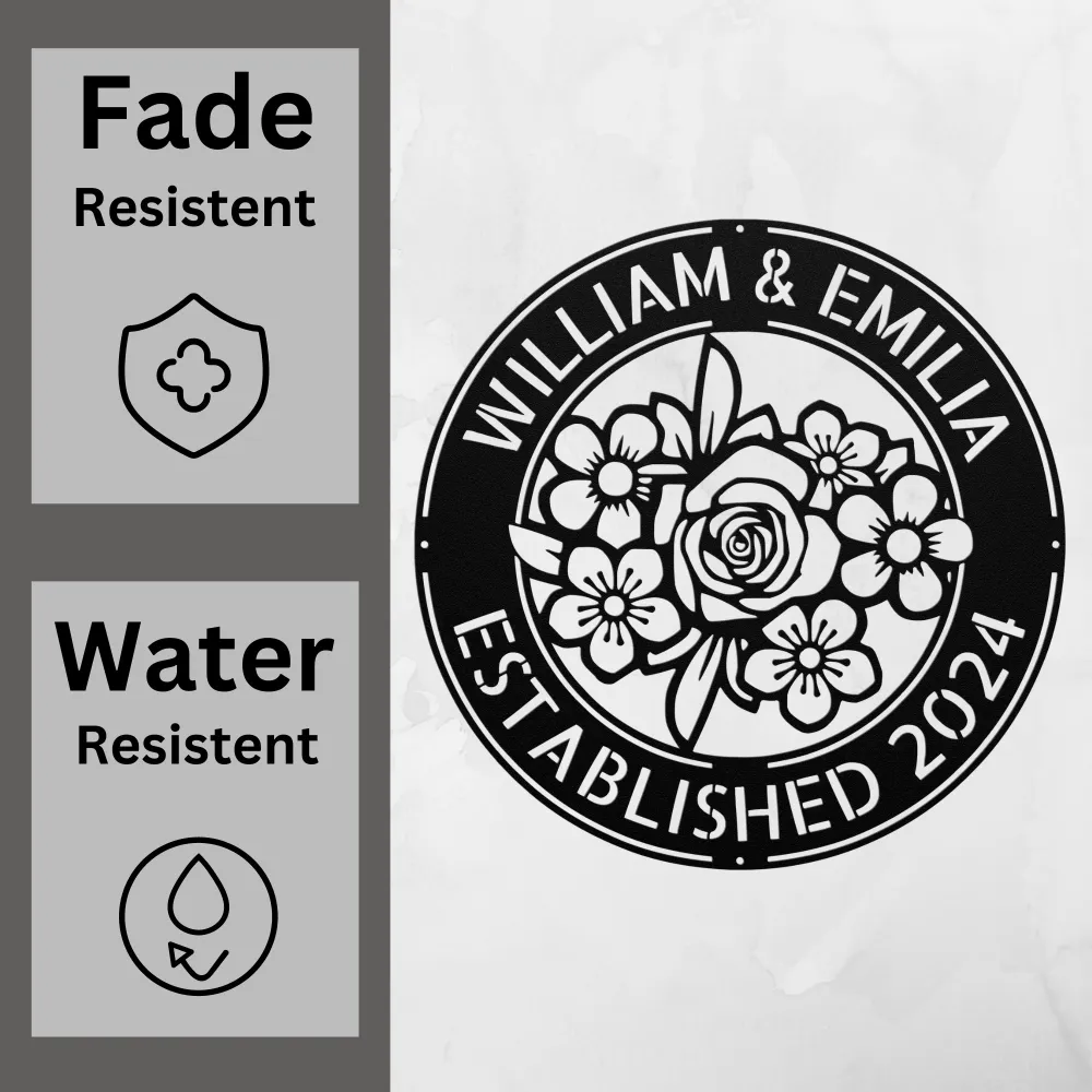 Custom Couple Name Flower Metal Sign Custom Couple Name Flower Metal Sign