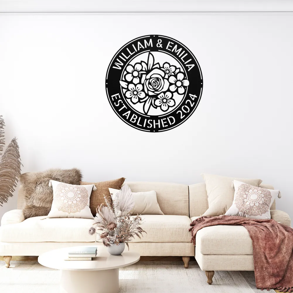 Custom Couple Name Flower Metal Sign Custom Couple Name Flower Metal Sign