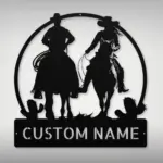 Custom Couple Riding Horse Metal Sign