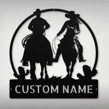 Custom Couple Riding Horse Metal Sign