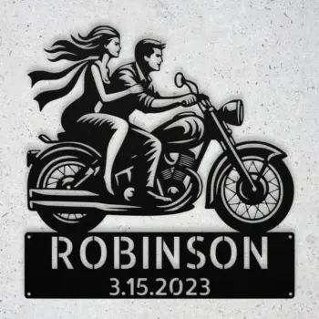 Custom Couple Riding Motorcycle Sign