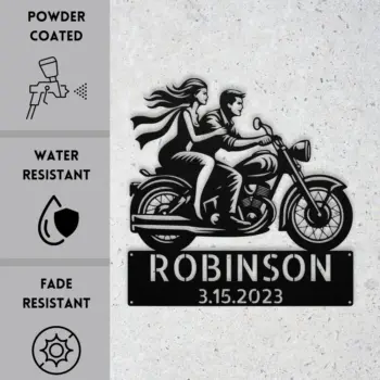 Custom Couple Riding Motorcycle Sign