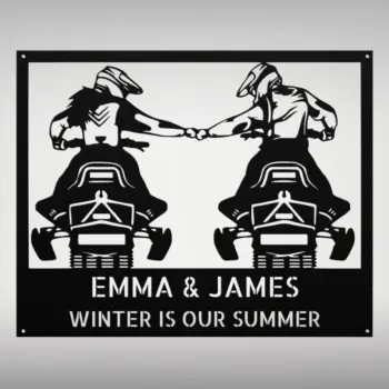 Custom Couple Snowmobile Metal Sign