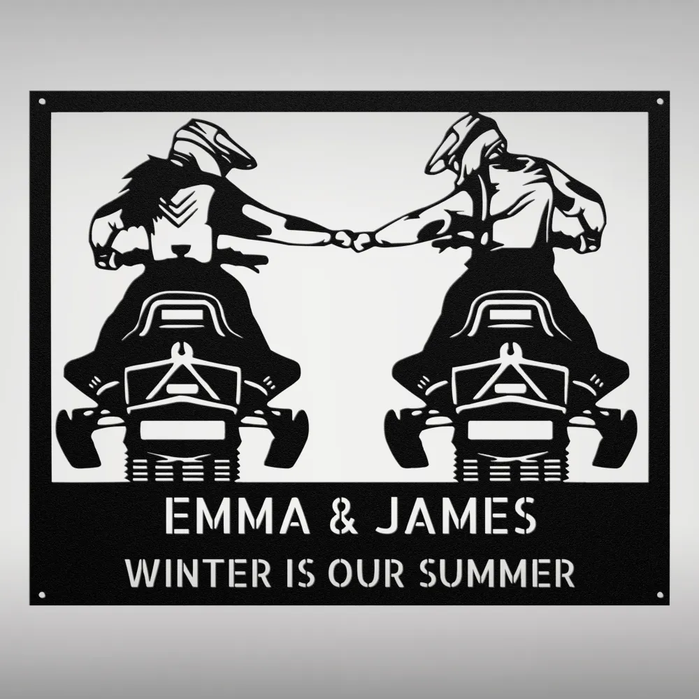 Custom Couple Snowmobile Metal Sign Custom Couple Snowmobile Metal Sign