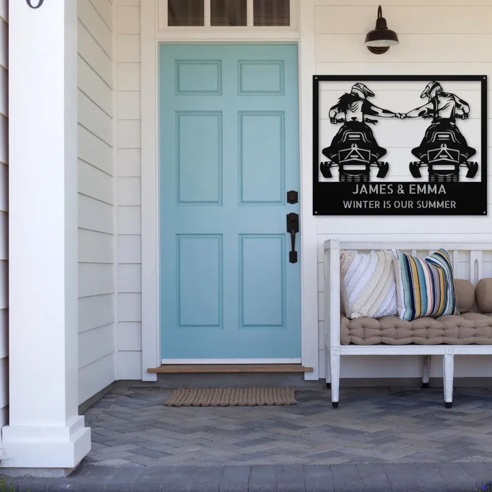 Custom Couple Snowmobile Metal Sign Custom Couple Snowmobile Metal Sign