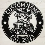 Custom Cow Tractor Metal Sign