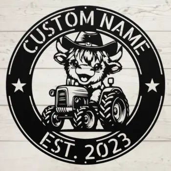 Custom Cow Tractor Metal Sign