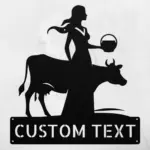 Custom Cow With Girl Metal Sign