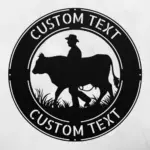 Custom Cow With Man Metal Sign