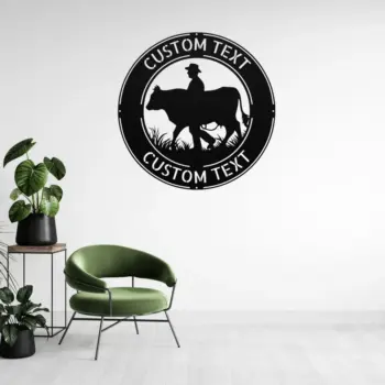 Custom Cow With Man Metal Sign