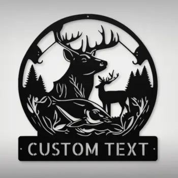 Custom Deer Hunting Fishing Metal Sign
