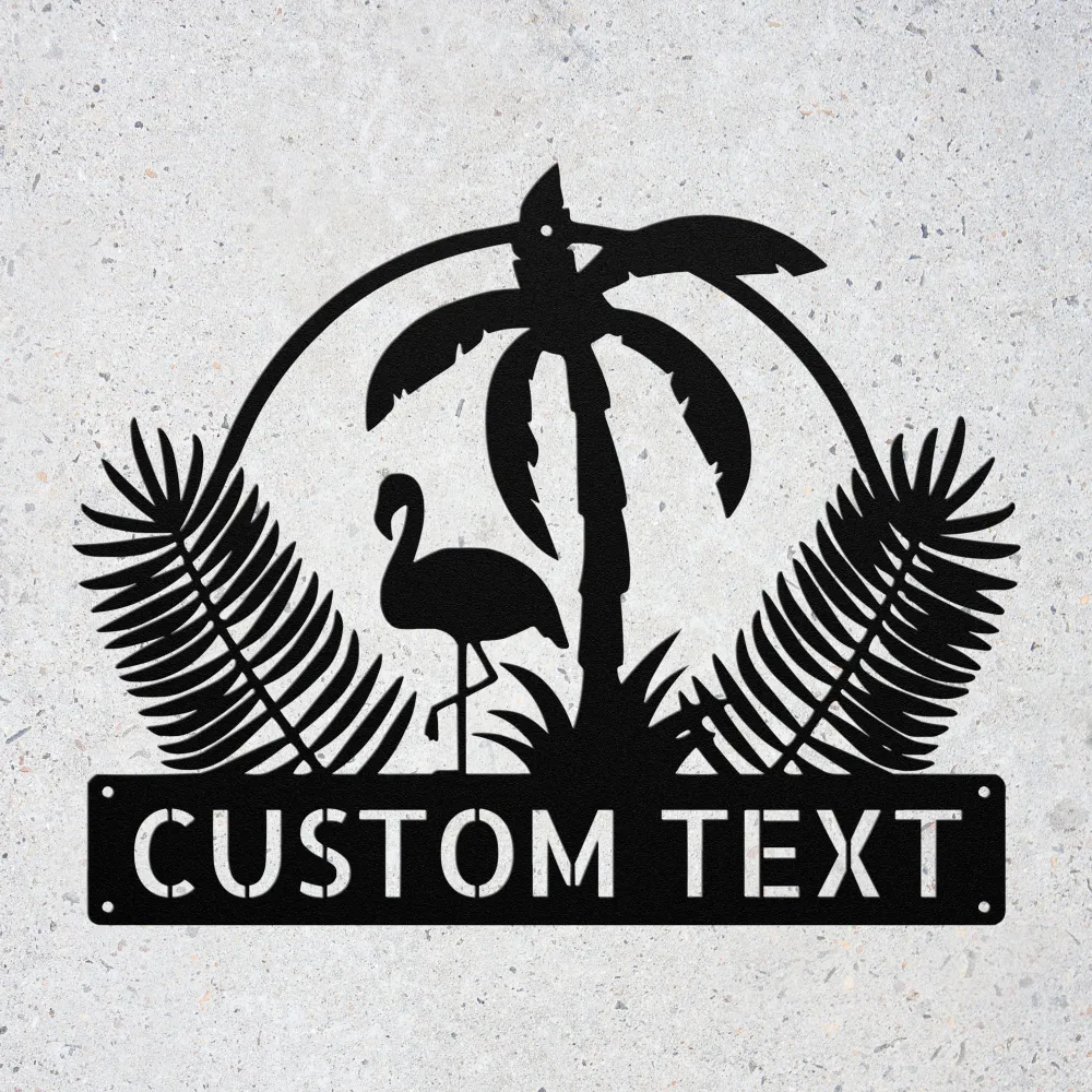 Custom Flamingo And Palm Metal Sign Custom Flamingo And Palm Metal Sign