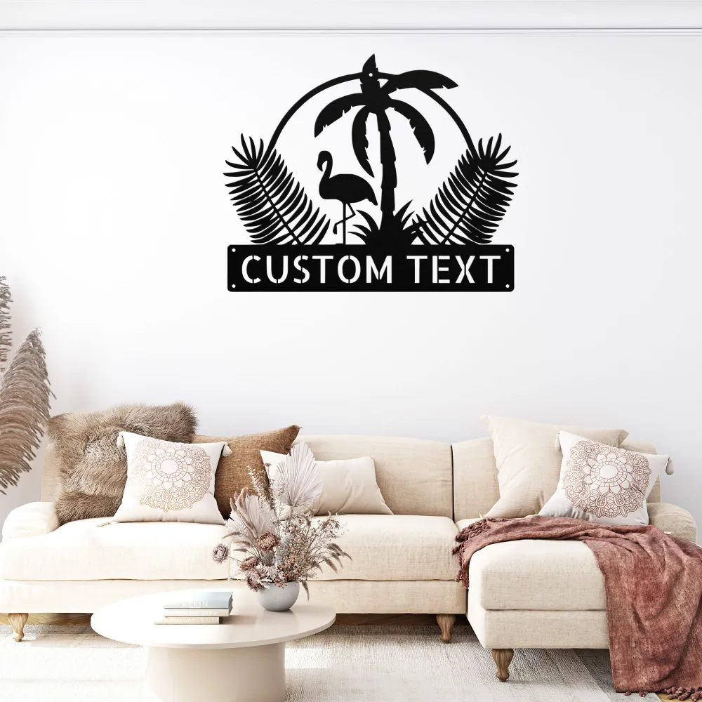Custom Flamingo And Palm Metal Sign Custom Flamingo And Palm Metal Sign