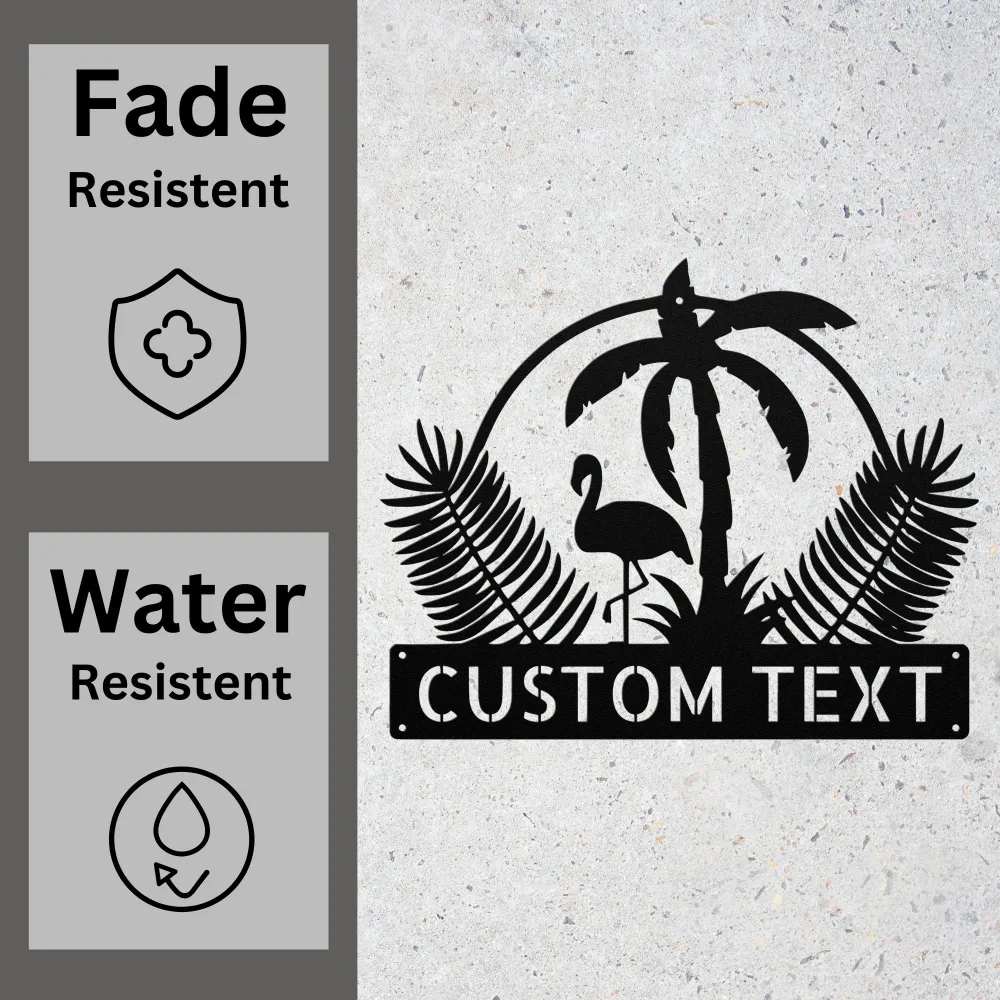 Custom Flamingo And Palm Metal Sign Custom Flamingo And Palm Metal Sign