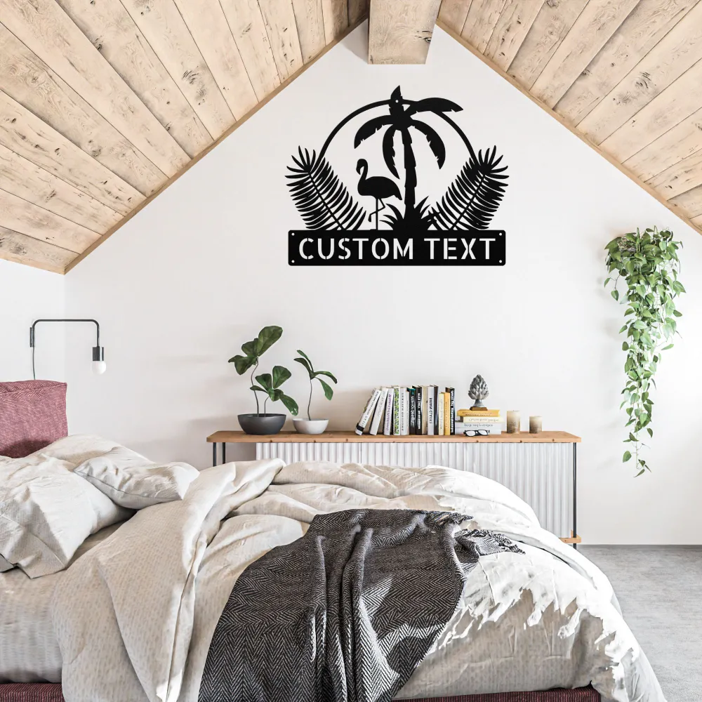 Custom Flamingo And Palm Metal Sign Custom Flamingo And Palm Metal Sign