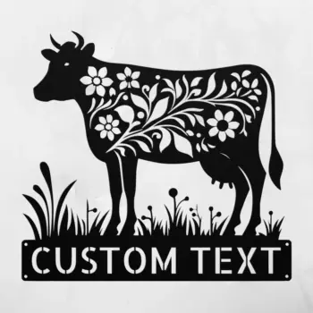 Custom Floral Cow Metal Sign