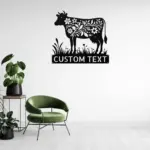 Custom Floral Cow Metal Sign