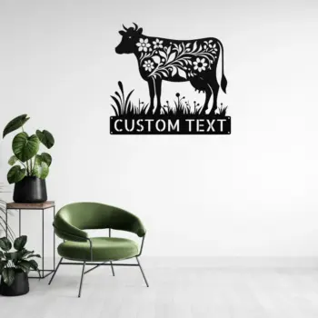 Custom Floral Cow Metal Sign