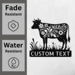 Custom Floral Cow Metal Sign
