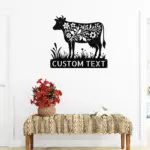 Custom Floral Cow Metal Sign
