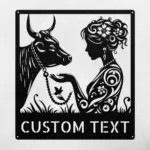 Custom Floral Cow Woman Metal Sign