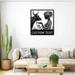 Custom Floral Cow Woman Metal Sign
