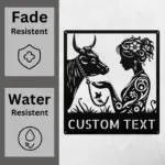 Custom Floral Cow Woman Metal Sign
