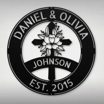 Custom Floral Cross Metal Sign