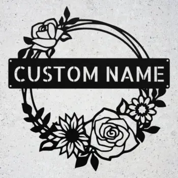 Custom Floral Wreath Metal Sign