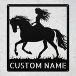 Custom Girl Riding Horse Metal Sign