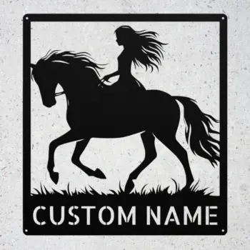 Custom Girl Riding Horse Metal Sign