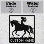 Custom Girl Riding Horse Metal Sign