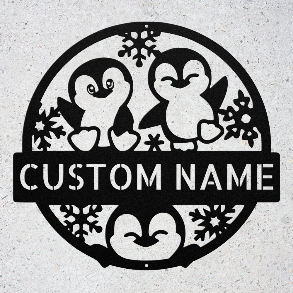 Custom Happy Penguins Metal Sign Custom Happy Penguins Metal Sign