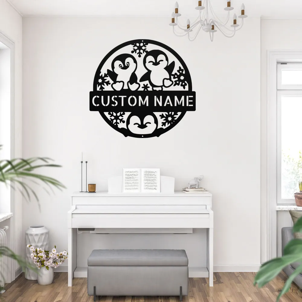 Custom Happy Penguins Metal Sign Custom Happy Penguins Metal Sign