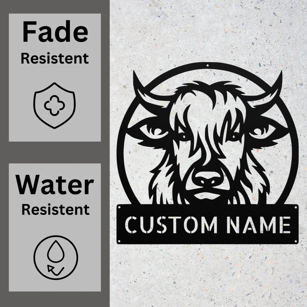 Custom Highland Cow Metal Sign Custom Highland Cow Metal Sign