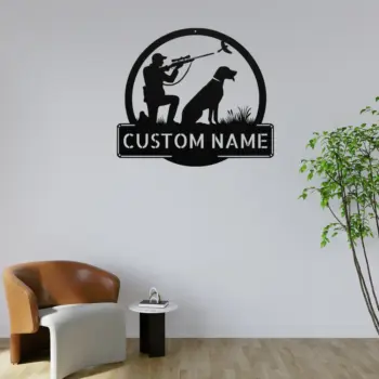 Custom Hunter And Dog Metal Sign