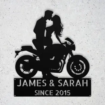 Custom Kissing Couple Moto Metal Sign