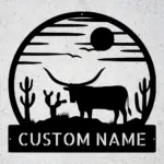 Custom Longhorn Scene Metal Sign