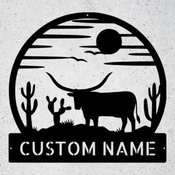 Custom Longhorn Scene Metal Sign