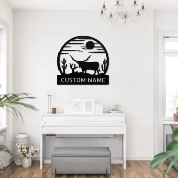 Custom Longhorn Scene Metal Sign