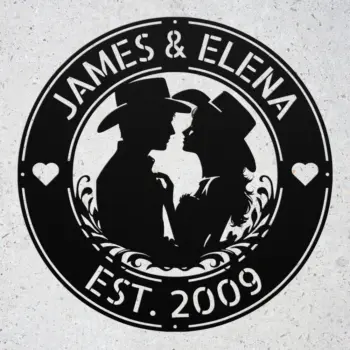 Custom Loving Western Couple Metal Sign