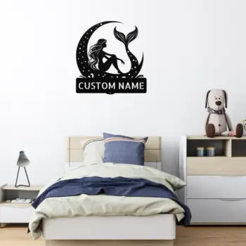 Custom Mermaid In Moon Metal Sign