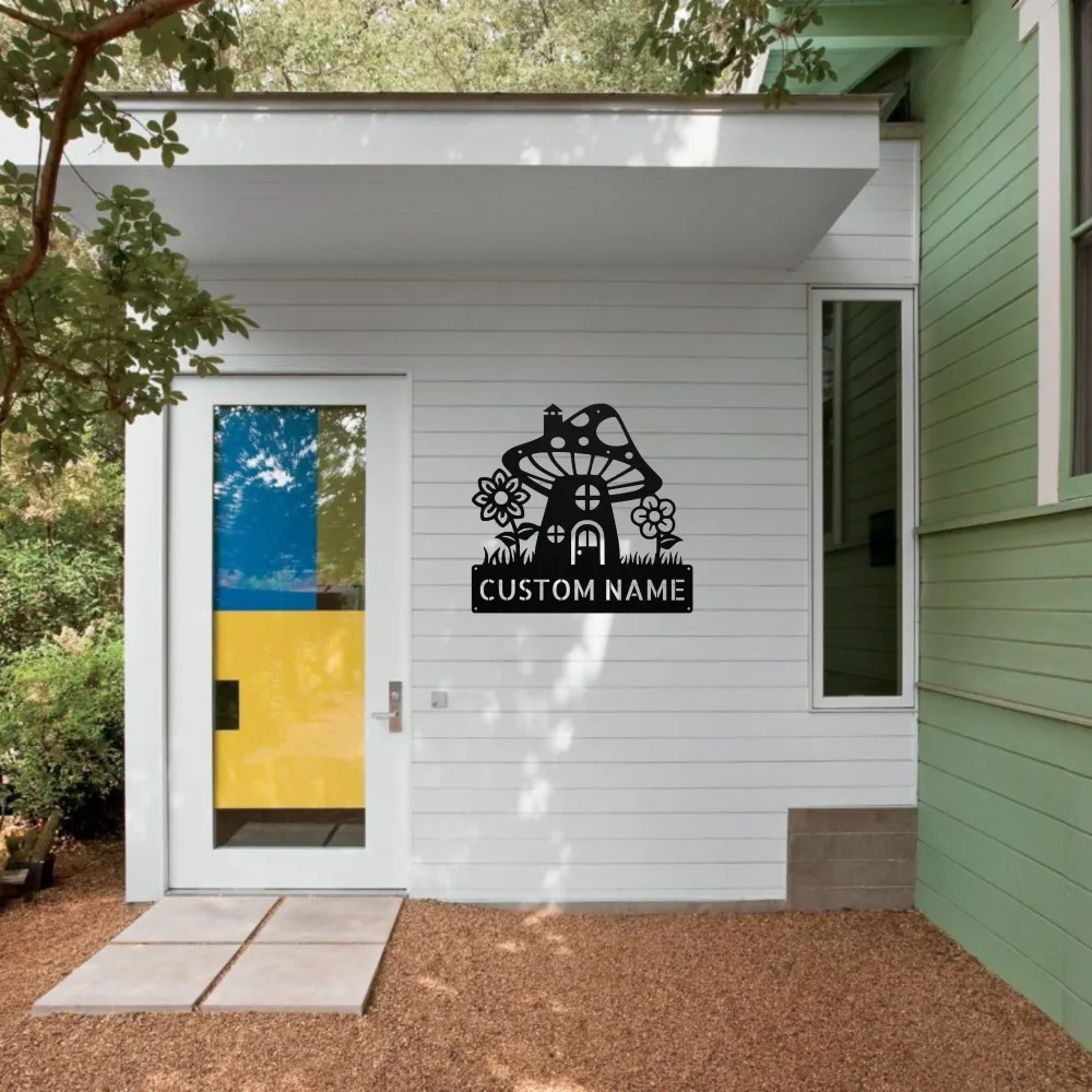 Custom Mushroom House Metal Sign Custom Mushroom House Metal Sign