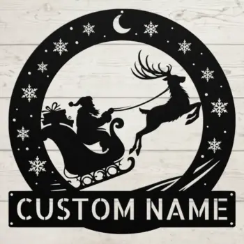 Custom Santa Riding Sleigh Metal Sign