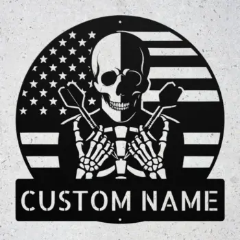 Custom Skull Darts Usa Flag Metal Sign