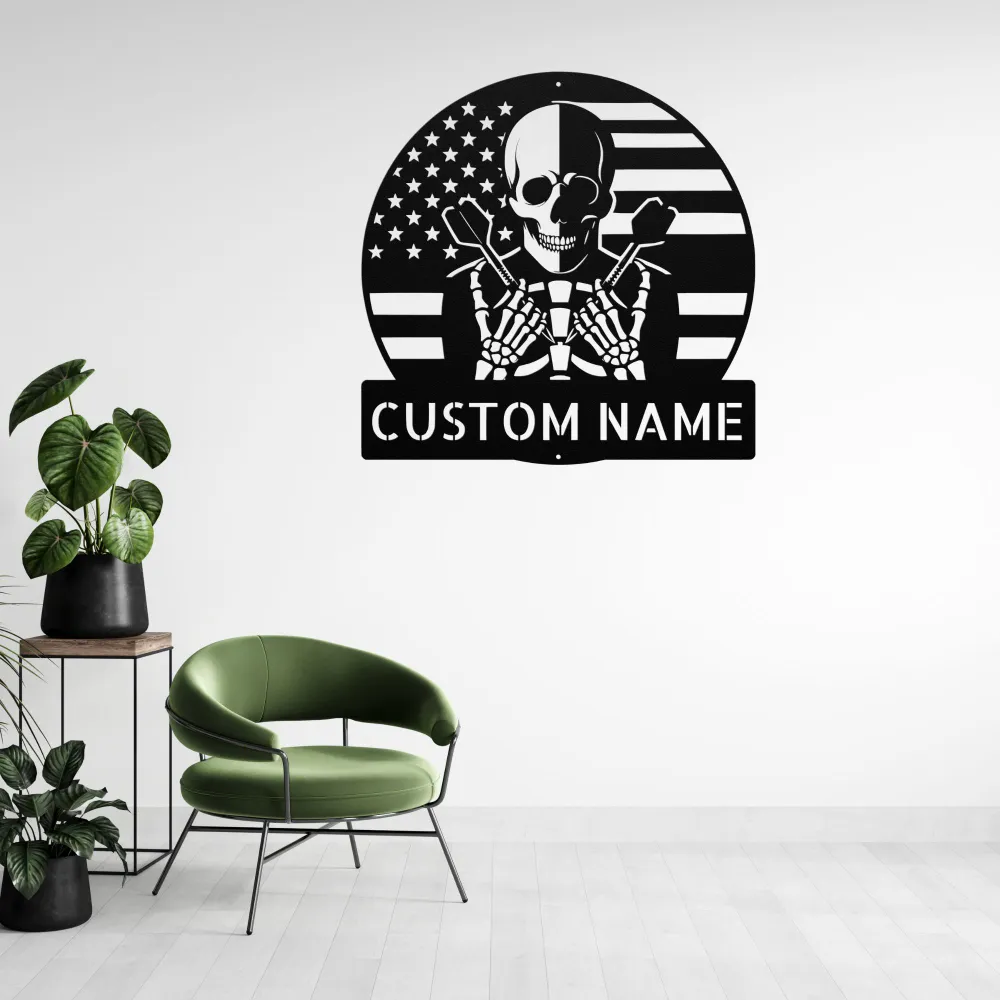 Custom Skull Darts Usa Flag Metal Sign Custom Skull Darts Usa Flag Metal Sign
